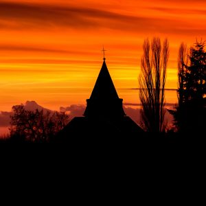 Stock Photo Sunset Silhouette Of Church 93149619